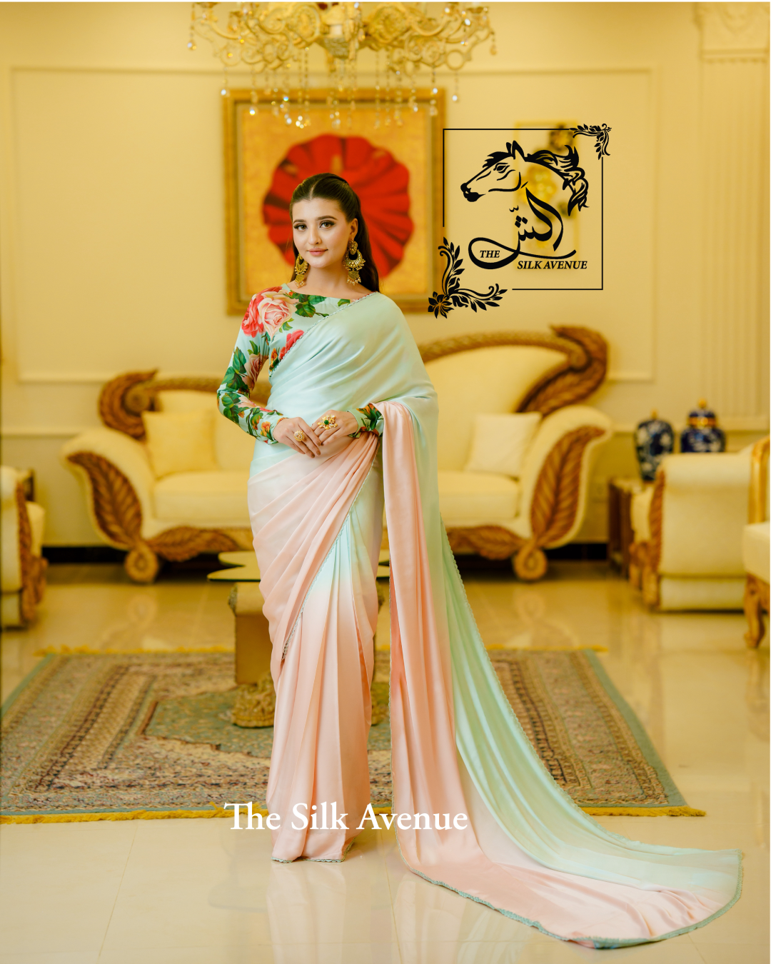 Ombre Peach and Sea green silk sarree
