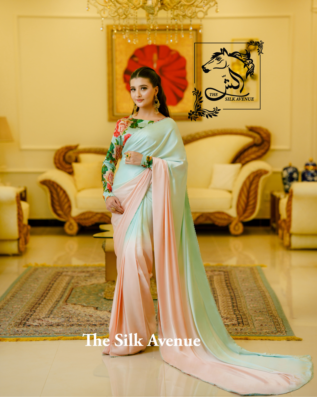 Ombre Peach and Sea green silk sarree