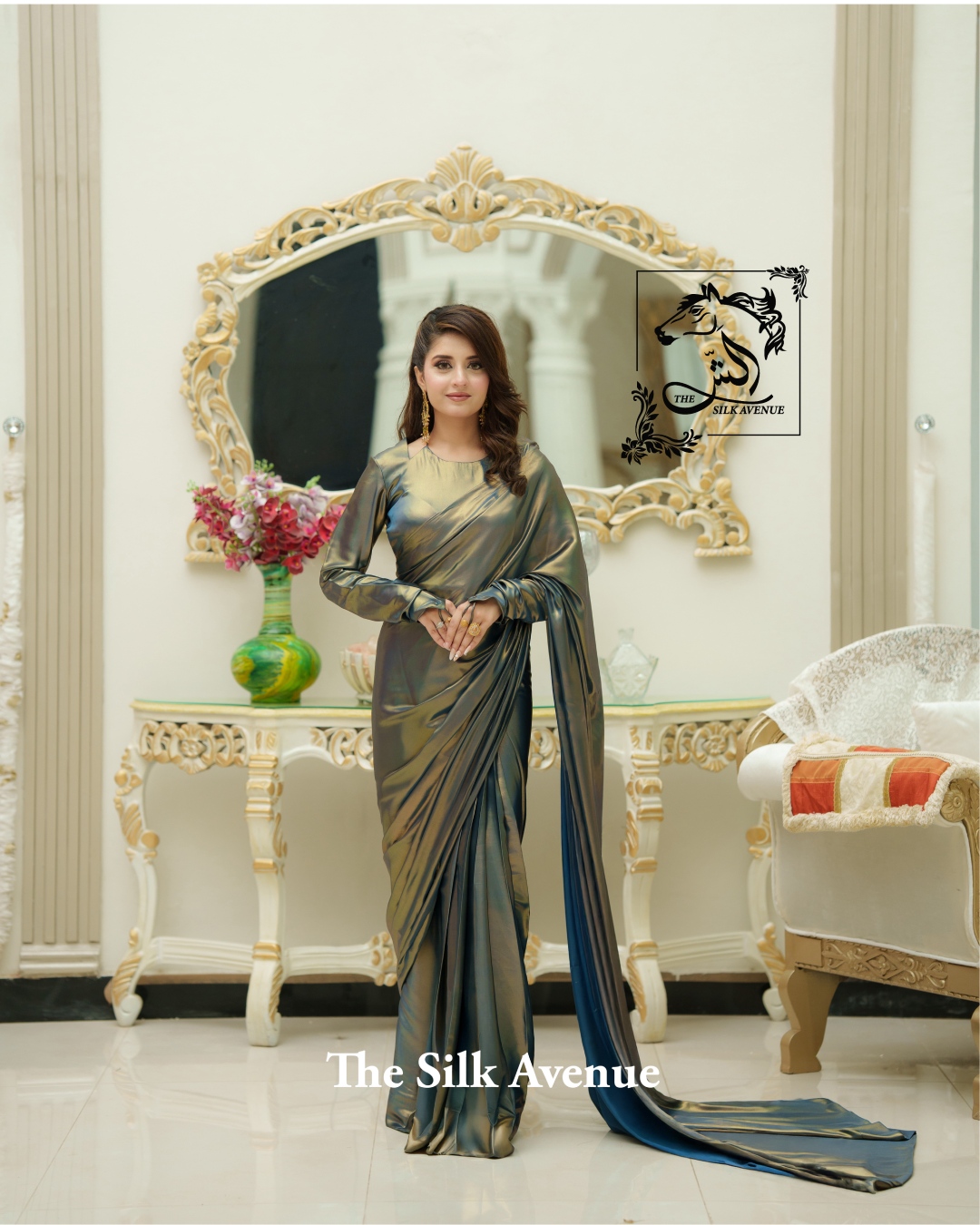 Zinc and Gold Shimmer silk sarree
