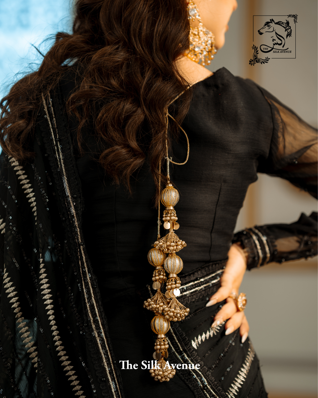 Black and Gold Embroidered Chiffon Sarree